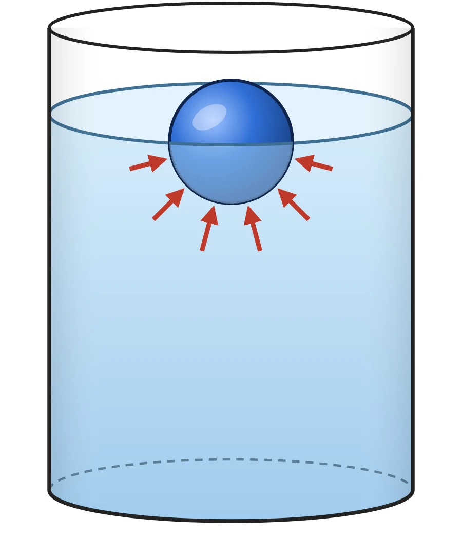 A ball floating at the surface, partly above the water
