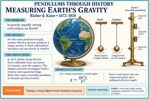 Richer and Kater measuring Earth's gravity with a pendulum clock